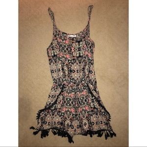 Black/tan/pink patterned romper